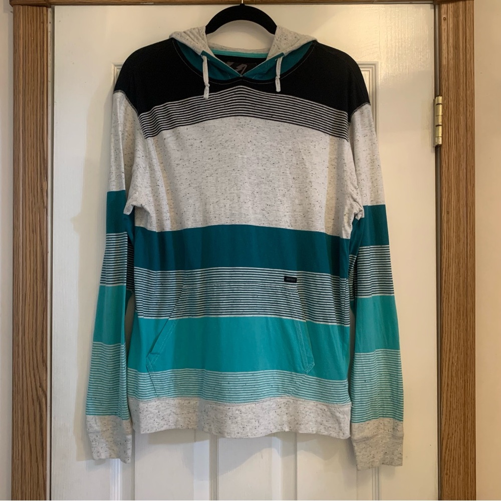 Amplify Striped Teal and Gray Men's Hoodie